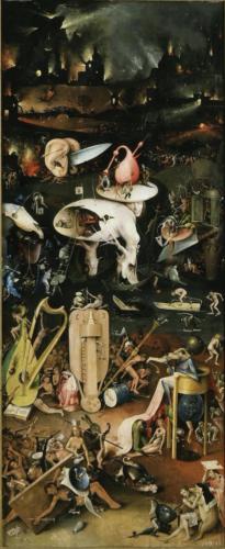 16- Musical Hell (the right panel)from the Graden of Earthly Delights by Hieronymus Bosch, 1503. Oil on oak panel, 220x195 cm. Museo del Prado, Madrid, Spain.