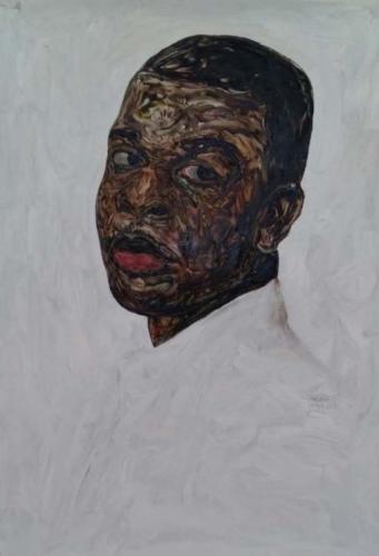 Artist in White by Amoako Boafo. Oil on paper, 100x70 cm