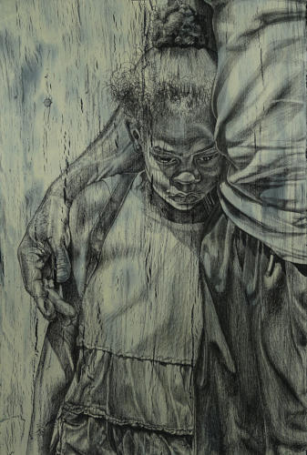 Ashley by Alfred Conteh. Charcoal and Acrylic on Paper. 26 x 40