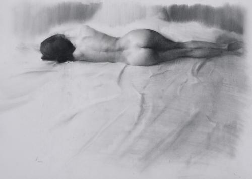 Asleep by Jesus Emmanuel Villarreal. Charcoal on paper. 17x19.