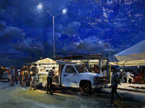 Blue Collar Waiting Lot by John Sanchez. Oil on Canvas. 30 x 40