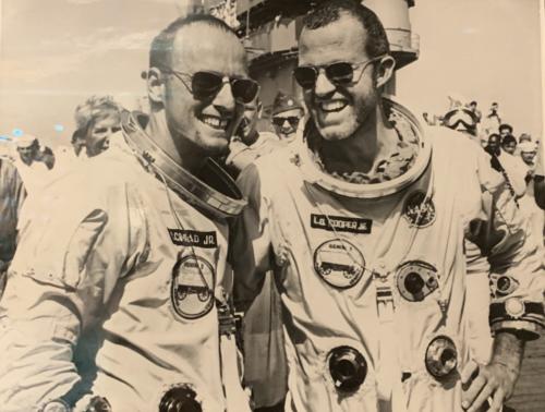 COOPER AND CONRAD ON DECK, August 29, 1965- NASA Photo Archive