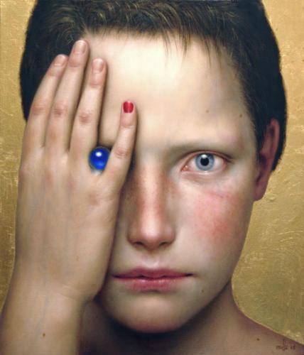 Cerulea by Dino Valls, 2005. Oil and gold leaf on wood, 28x24 cm.