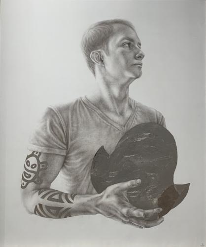 Chicagoan Hatuey by Lauren Redding. Silverpoint and Silver leaf of Hand-Gessoed Pannel. 31 x 26