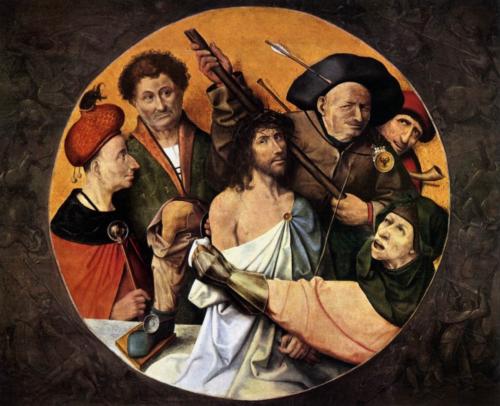 Christ Crowned with Thorns by Hieronimus Bosch, 1510. Oil on panel, 195x165 cm. El Escorial, Madrid Spain