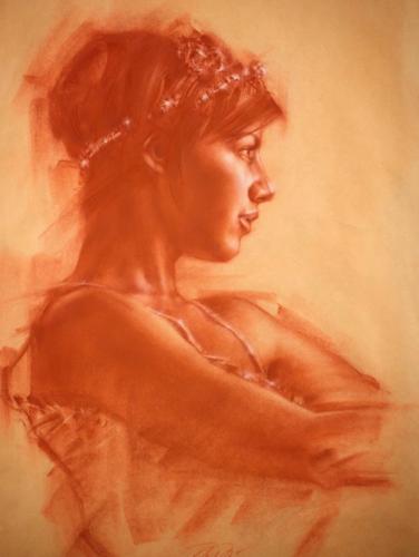 Christin by Charles Miano. Red chalk.