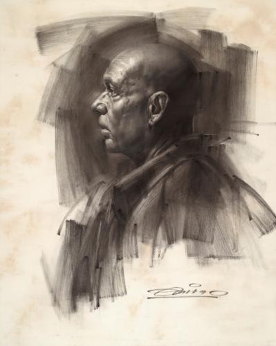 Claudio. by Charles Miano,2018. Charcoal. 30x24 cm.