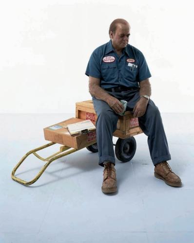 Delivery Man by Duane Hanson, 1980. Polyvinyl poly-chromed in oil, with accessories. Life Size.