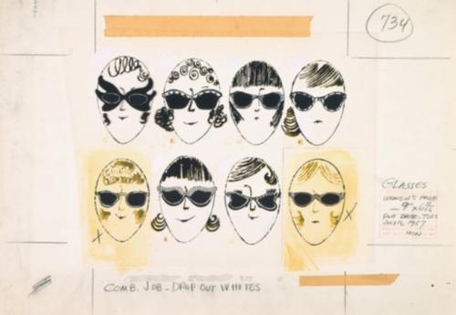 Eight Female Heads Wearing Sunglasses by Andy Warhol, 1957. The Andy Warhol Museum. 1957