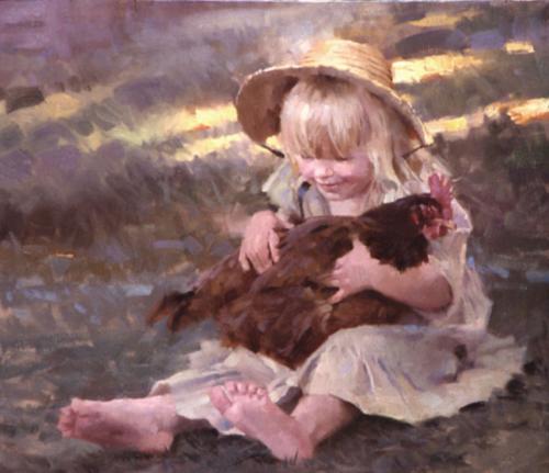 Emmie's Chick by. Morgan Weistling. Oil on linen, 12x14