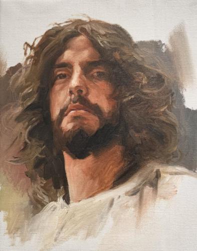 Estudy of Jesus Head by Abdon ROmero. Oil on Canvas. 12 x 15