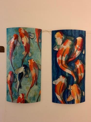 Fish Series. Mix media on Lucite with LEDs.