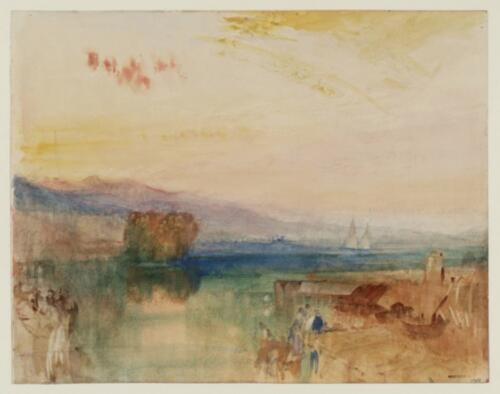 Geneva, the Jura Mountains and Isle Rousseau, Sunset, by J.M.W. Turner1841. Watercolor on paper, 9 x 11 1:2, Tate, 2019.