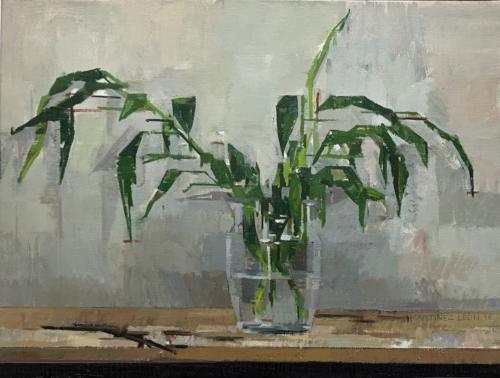 Hojas en un Florero by Carlos Martinez Leon . Oil on Canvas. 21 x 16