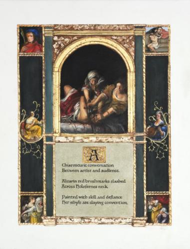 Homage Ode Artemisia Gentileschi, 2018. mixed Media on Paper 19x 14”
