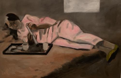 The Smoker, 2018, oil on canvas. 42 x 56 in.