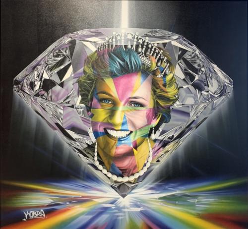 Jewel in the Crown- Lady Diana, 2019. Spray paint & airbrush on canvas. 78 x 85