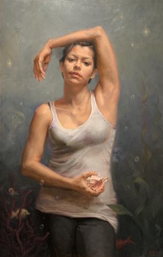 La Chica Lunar by Milixa Morón. Oil on Canvas. 40' x 27