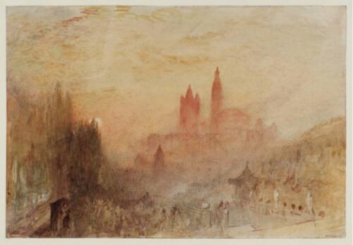 Lausanne, Sunset by J.M.C. Turner, 1841–42. Graphite and watercolor on paper, 9 7:8 x 14 3:8. Tate 2019.