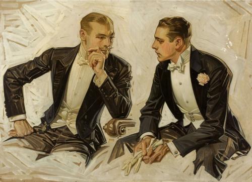 Leyendecker’s distinct cross-hatch style is seen in this 1911 painting for Cluett Dress shirts