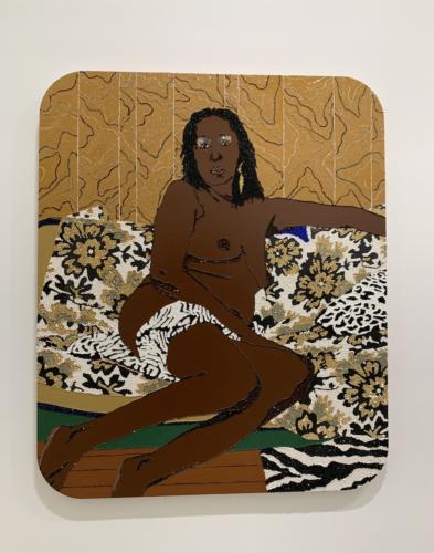 Mama Bush II, Kerep the Home Fires Burnin' by Mickalene Thomas, 2016.