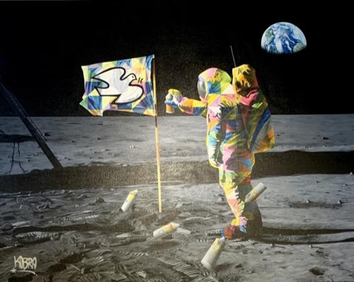 Man on the Moon, 2019. Spray paint & airbrush on canvas. 65 x 78