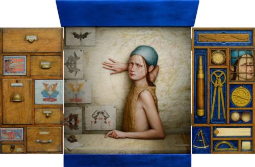 Mare Incognito by Dino Valls, 2015. Oil and silver leaf on wood. Tripttych, 85x130 cm.