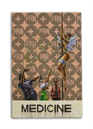 Medicine by Alfred Conteh, Mixed Media Painting. Wood, Acrylic. 24 x 16