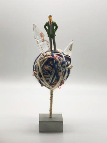 Piccolo Magnifico Mondo VIII, 2019. by Stefano Ogliari Badessi. Yarn, plastic figurines, silk, metal.