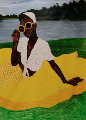 Picnic Girl by Amoako Boafo, 2018. Oil on canvas, 220x130 cm.