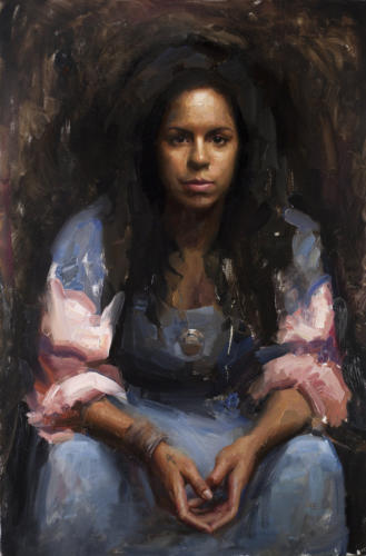 Portrait of a cuban singer by Jesus Emmanuel Villarreal. Oil on linen, 24x36.