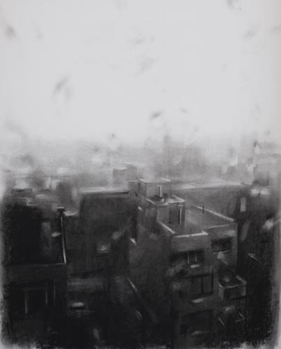 Rainy Window in NY by Jesus Emmanuel Villarreal. Charcoal o paper 19x24