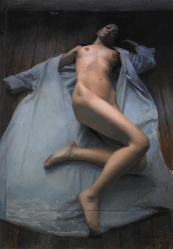 Reclining Nude by Jesus Emmanuel Villarreal. OIl on linen 42x59.5