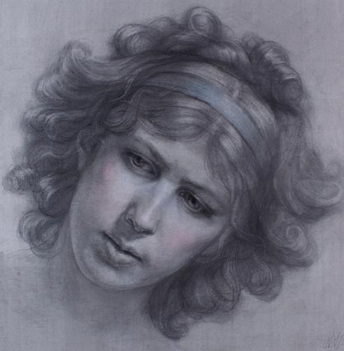 Self-Portrait Homage to Elisabeth Vigee Le Brun. Pencil and Pastel. 20x20