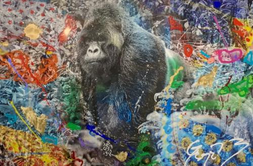 Silverback by Arno Elias. Hand painted Gold leaf and diamond dust. 54 x 38