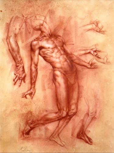 Study of Achilles by Charles Miano, 2014. Red chalk on paper, 68.6x48.3 cm