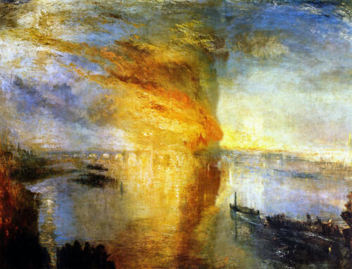 The Burning of the Houses of Parliament by J.W.M.Turner, 1835. Oil on canvas, 92.5x123 cm. Cleveland Museum of Art, Cleveland, U.S.A.